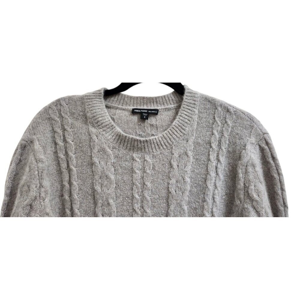 James Perse 100% Cashmere Cable Knit Sweater Women’s Size 3 Gray Luxury Pullover - Picture 3 of 12